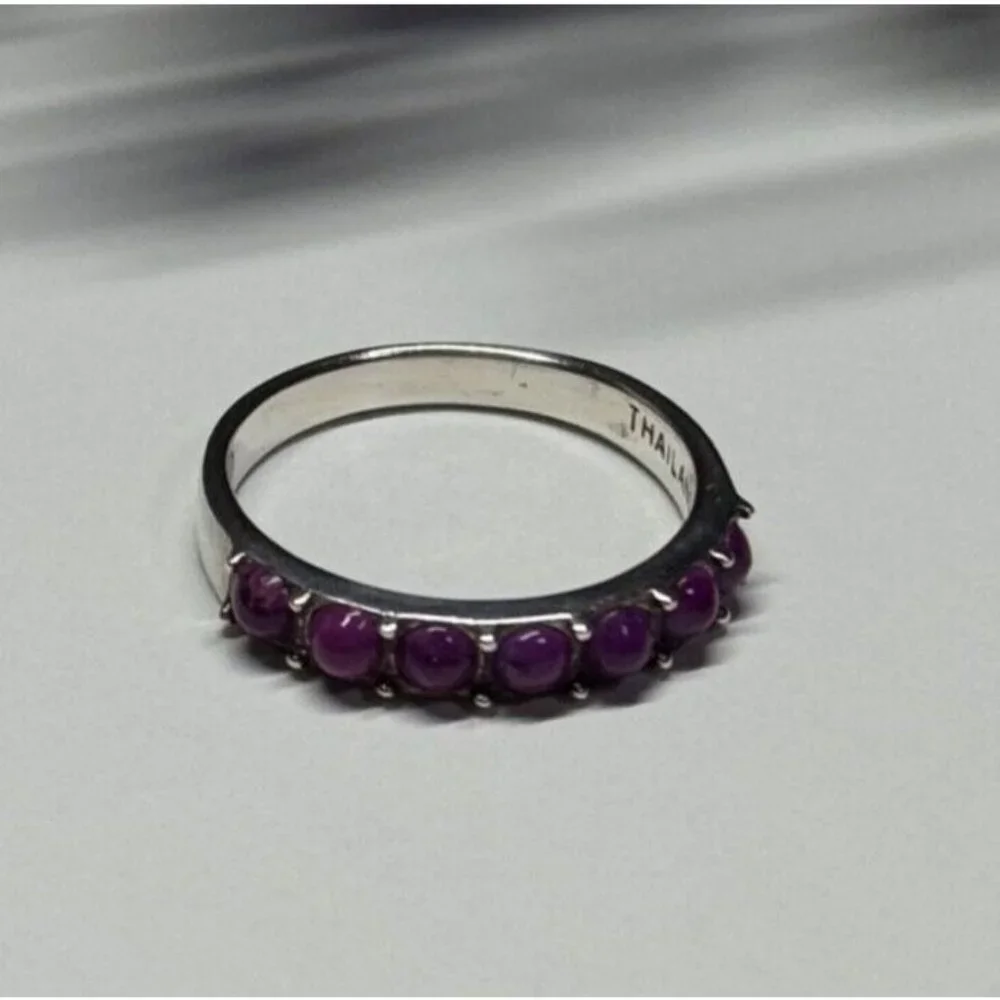 925 STERLING SILVER PURPLE AGATE RING SIZE 6